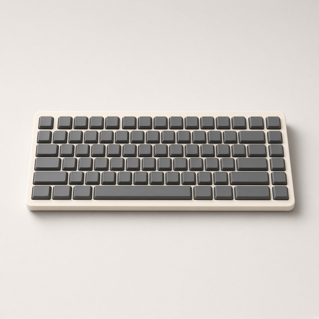 A compact low-profile keyboard with pale keys